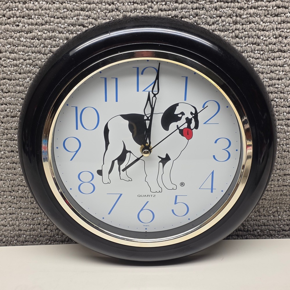 Vintage Big Dogs Wall Clock Black Round Quartz Analog 93100B Taiwan